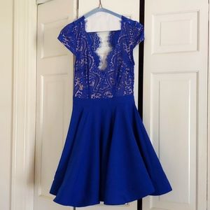 Royal Blue Lace flare skirt dress